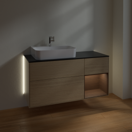 Тумба под раковину Villeroy & Boch Finion 120х50,1 см с подсветкой МДФ шпон дуба/стекло черное матовое G152GNPC