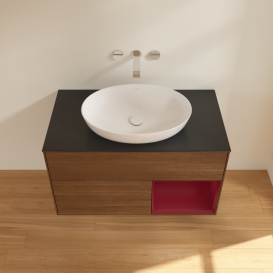 Тумба под раковину Villeroy & Boch Finion 100х50,1 см с подсветкой МДФ шпон грецкого ореха/стекло черное матовое GA22HBGN