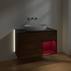 Тумба под раковину Villeroy & Boch Finion 100х50,1 см с подсветкой МДФ шпон грецкого ореха/стекло черное матовое GA22HBGN