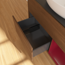 Тумба под раковину Villeroy & Boch Finion 100х50,1 см с подсветкой МДФ шпон грецкого ореха/стекло черное матовое GA22HBGN