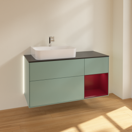 Тумба под раковину Villeroy & Boch Finion 120х50,1 см с подсветкой МДФ оливковый матовый лак/стекло черное матовое G152HBGM