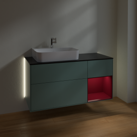 Тумба под раковину Villeroy & Boch Finion 120х50,1 см с подсветкой МДФ оливковый матовый лак/стекло черное матовое G152HBGM