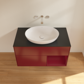 Тумба под раковину Villeroy & Boch Finion 100х50,1 см с подсветкой МДФ пион матовый лак/стекло черное матовое GA22HBHB