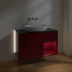 Тумба под раковину Villeroy & Boch Finion 100х50,1 см с подсветкой МДФ пион матовый лак/стекло черное матовое GA22HBHB