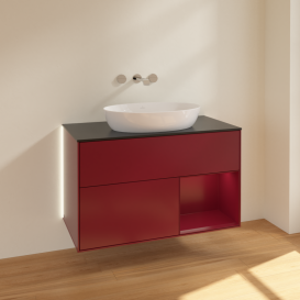 Тумба под раковину Villeroy & Boch Finion 100х50,1 см с подсветкой МДФ пион матовый лак/стекло черное матовое GA22HBHB