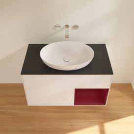 Тумба под раковину Villeroy & Boch Finion 100х50,1 см с подсветкой МДФ белый матовый лак/стекло черное матовое GA22HBMT