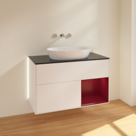 Тумба под раковину Villeroy & Boch Finion 100х50,1 см с подсветкой МДФ белый матовый лак/стекло черное матовое GA22HBMT