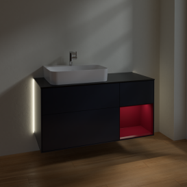 Тумба под раковину Villeroy & Boch Finion 120х50,1 см с подсветкой МДФ темно-синий матовый лак/стекло черное матовое G152HBHG