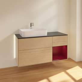 Тумба под раковину Villeroy & Boch Finion 120х50,1 см с подсветкой МДФ шпон дуба/стекло черное матовое G152HBPC