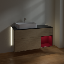 Тумба под раковину Villeroy & Boch Finion 120х50,1 см с подсветкой МДФ шпон дуба/стекло черное матовое G152HBPC