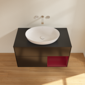 Тумба под раковину Villeroy & Boch Finion 100х50,1 см с подсветкой МДФ черный матовый лак/стекло черное матовое GA22HBPD