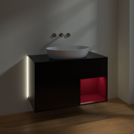 Тумба под раковину Villeroy & Boch Finion 100х50,1 см с подсветкой МДФ черный матовый лак/стекло черное матовое GA22HBPD