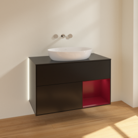 Тумба под раковину Villeroy & Boch Finion 100х50,1 см с подсветкой МДФ черный матовый лак/стекло черное матовое GA22HBPD