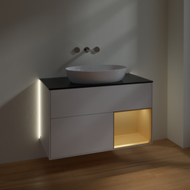 Тумба под раковину Villeroy & Boch Finion 100х50,1 см с подсветкой МДФ глянцевый белый лак/стекло черное матовое GA22HFGF