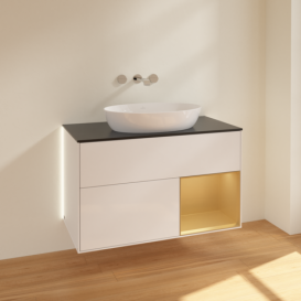 Тумба под раковину Villeroy & Boch Finion 100х50,1 см с подсветкой МДФ глянцевый белый лак/стекло черное матовое GA22HFGF