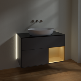Тумба под раковину Villeroy & Boch Finion 100х50,1 см с подсветкой МДФ антрацит матовый лак/стекло черное матовое GA22HFGK