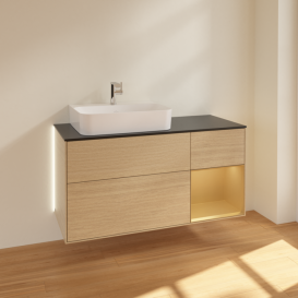 Тумба под раковину Villeroy & Boch Finion 120х50,1 см с подсветкой МДФ шпон дуба/стекло черное матовое G152HFPC