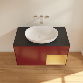 Тумба под раковину Villeroy & Boch Finion 100х50,1 см с подсветкой МДФ пион матовый лак/стекло черное матовое GA22HFHB