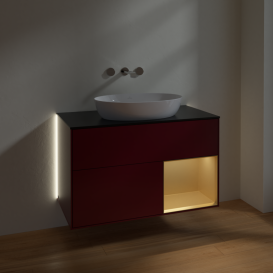 Тумба под раковину Villeroy & Boch Finion 100х50,1 см с подсветкой МДФ пион матовый лак/стекло черное матовое GA22HFHB