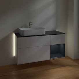 Тумба под раковину Villeroy & Boch Finion 120х50,1 см с подсветкой МДФ глянцевый белый лак/стекло черное матовое G152HGGF