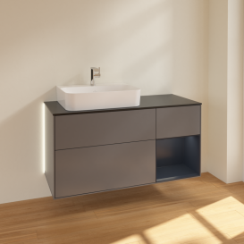 Тумба под раковину Villeroy & Boch Finion 120х50,1 см с подсветкой МДФ антрацит матовый лак/стекло черное матовое G152HGGK