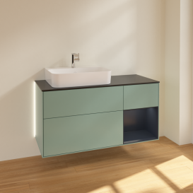 Тумба под раковину Villeroy & Boch Finion 120х50,1 см с подсветкой МДФ оливковый матовый лак/стекло черное матовое G152HGGM