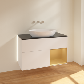 Тумба под раковину Villeroy & Boch Finion 100х50,1 см с подсветкой МДФ белый матовый лак/стекло черное матовое GA22HFMT