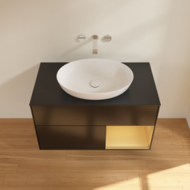 Тумба под раковину Villeroy & Boch Finion 100х50,1 см с подсветкой МДФ черный матовый лак/стекло черное матовое GA22HFPD