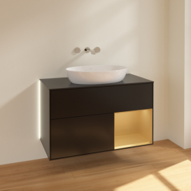 Тумба под раковину Villeroy & Boch Finion 100х50,1 см с подсветкой МДФ черный матовый лак/стекло черное матовое GA22HFPD