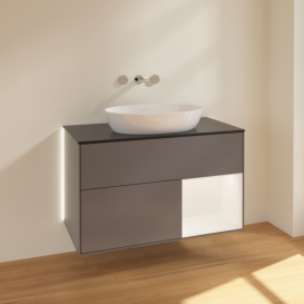 Тумба под раковину Villeroy & Boch Finion 100х50,1 см с подсветкой МДФ антрацит матовый лак/стекло черное матовое GA22MTGK