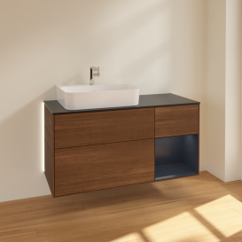 Тумба под раковину Villeroy & Boch Finion 120х50,1 см с подсветкой МДФ шпон грецкого ореха/стекло черное матовое G152HGGN