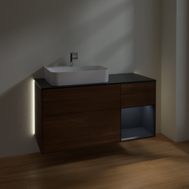 Тумба под раковину Villeroy & Boch Finion 120х50,1 см с подсветкой МДФ шпон грецкого ореха/стекло черное матовое G152HGGN