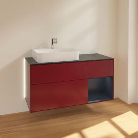 Тумба под раковину Villeroy & Boch Finion 120х50,1 см с подсветкой МДФ пион матовый лак/стекло черное матовое G152HGHB