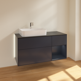 Тумба под раковину Villeroy & Boch Finion 120х50,1 см с подсветкой МДФ темно-синий матовый лак/стекло черное матовое G152HGHG