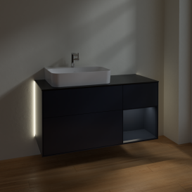Тумба под раковину Villeroy & Boch Finion 120х50,1 см с подсветкой МДФ темно-синий матовый лак/стекло черное матовое G152HGHG