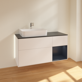 Тумба под раковину Villeroy & Boch Finion 120х50,1 см с подсветкой МДФ белый матовый лак/стекло черное матовое G152HGMT