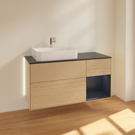 Тумба под раковину Villeroy & Boch Finion 120х50,1 см с подсветкой МДФ шпон дуба/стекло черное матовое G152HGPC