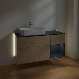 Тумба под раковину Villeroy & Boch Finion 120х50,1 см с подсветкой МДФ шпон дуба/стекло черное матовое G152HGPC