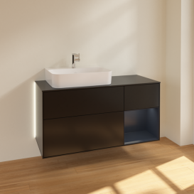 Тумба под раковину Villeroy & Boch Finion 120х50,1 см с подсветкой МДФ черный матовый лак/стекло черное матовое G152HGPD