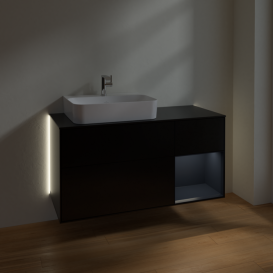 Тумба под раковину Villeroy & Boch Finion 120х50,1 см с подсветкой МДФ черный матовый лак/стекло черное матовое G152HGPD