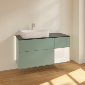 Тумба под раковину Villeroy & Boch Finion 120х50,1 см с подсветкой МДФ оливковый матовый лак/стекло черное матовое G152MTGM