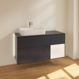Тумба под раковину Villeroy & Boch Finion 120х50,1 см с подсветкой МДФ темно-синий матовый лак/стекло черное матовое G152MTHG