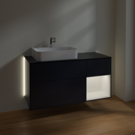 Тумба под раковину Villeroy & Boch Finion 120х50,1 см с подсветкой МДФ темно-синий матовый лак/стекло черное матовое G152MTHG