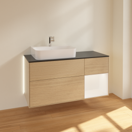 Тумба под раковину Villeroy & Boch Finion 120х50,1 см с подсветкой МДФ шпон дуба/стекло черное матовое G152MTPC