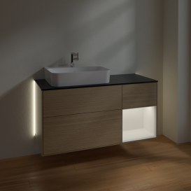 Тумба под раковину Villeroy & Boch Finion 120х50,1 см с подсветкой МДФ шпон дуба/стекло черное матовое G152MTPC