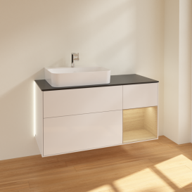 Тумба под раковину Villeroy & Boch Finion 120х50,1 см с подсветкой МДФ глянцевый белый лак/стекло черное матовое G152PCGF