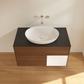 Тумба под раковину Villeroy & Boch Finion 100х50,1 см с подсветкой МДФ шпон грецкого ореха/стекло черное матовое GA22MTGN