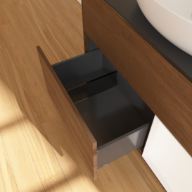 Тумба под раковину Villeroy & Boch Finion 100х50,1 см с подсветкой МДФ шпон грецкого ореха/стекло черное матовое GA22MTGN