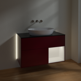 Тумба под раковину Villeroy & Boch Finion 100х50,1 см с подсветкой МДФ пион матовый лак/стекло черное матовое GA22MTHB