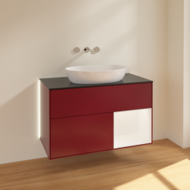 Тумба под раковину Villeroy & Boch Finion 100х50,1 см с подсветкой МДФ пион матовый лак/стекло черное матовое GA22MTHB